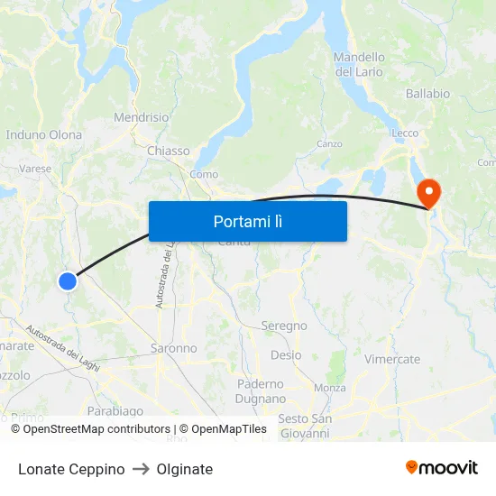 Lonate Ceppino to Olginate map