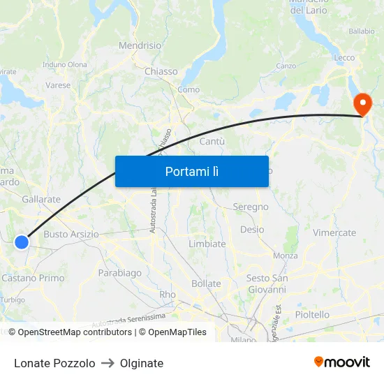 Lonate Pozzolo to Olginate map