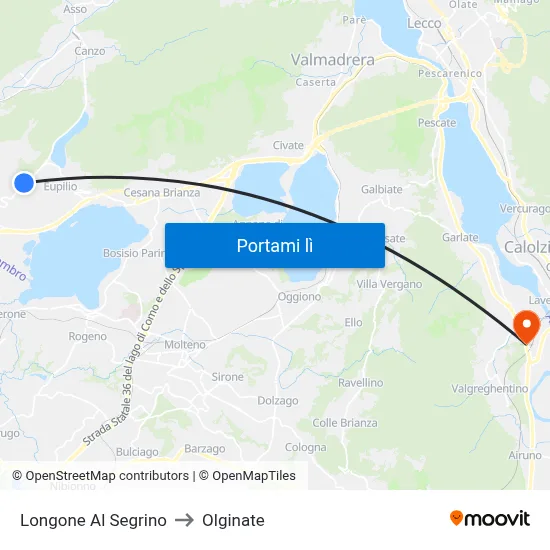 Longone Al Segrino to Olginate map