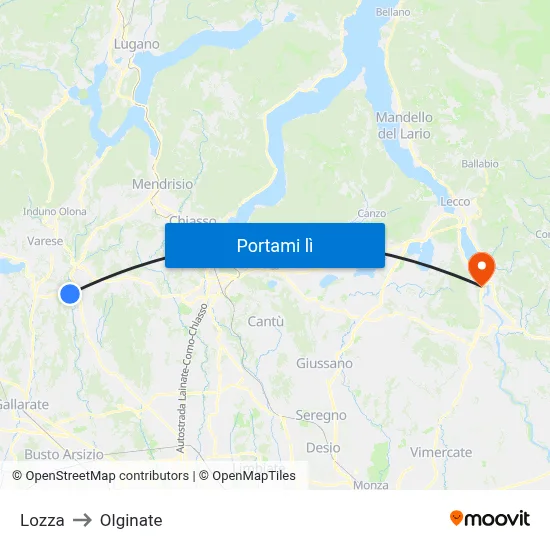 Lozza to Olginate map