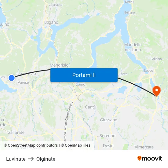 Luvinate to Olginate map