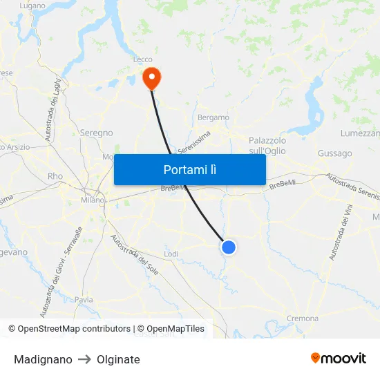 Madignano to Olginate map