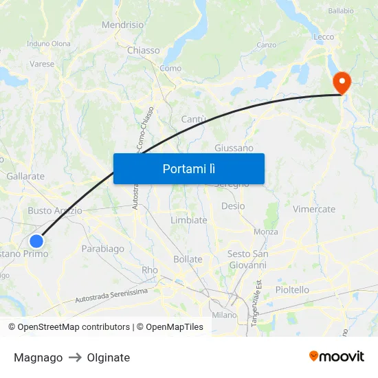 Magnago to Olginate map