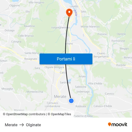 Merate to Olginate map