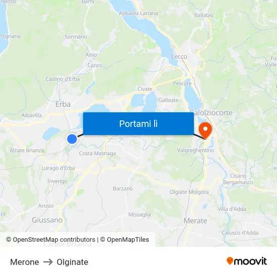 Merone to Olginate map