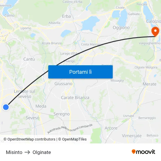 Misinto to Olginate map