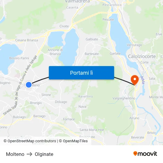 Molteno to Olginate map
