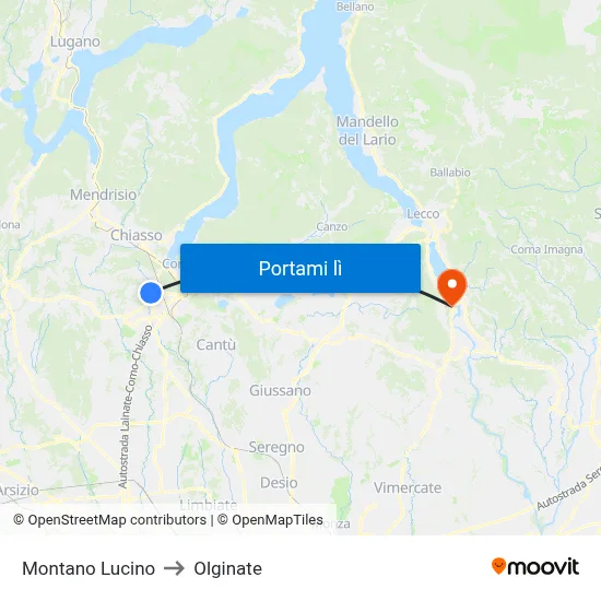 Montano Lucino to Olginate map