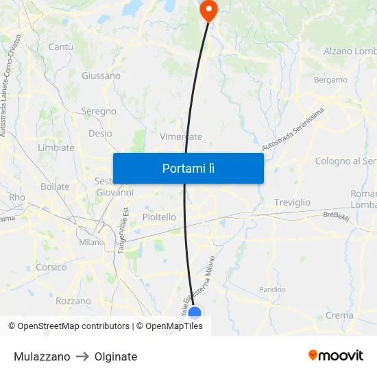 Mulazzano to Olginate map