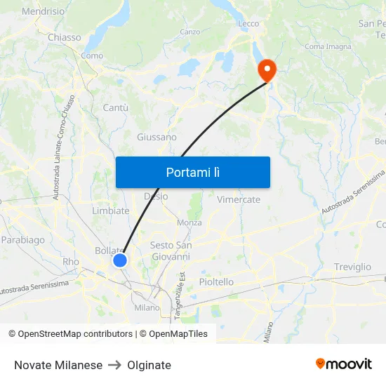 Novate Milanese to Olginate map