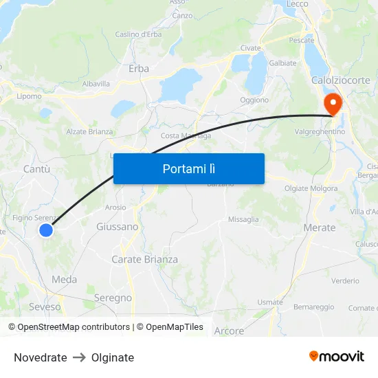 Novedrate to Olginate map