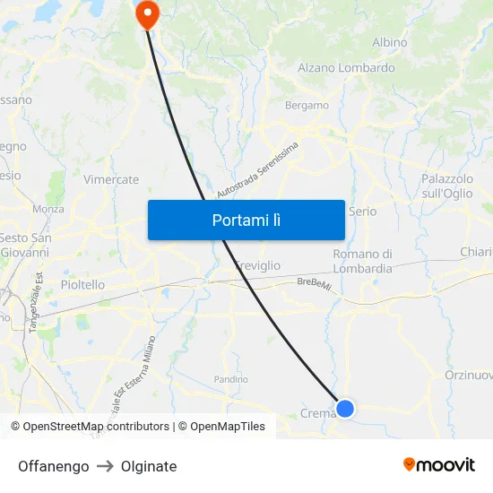 Offanengo to Olginate map