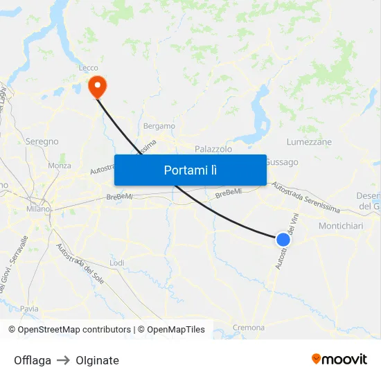 Offlaga to Olginate map