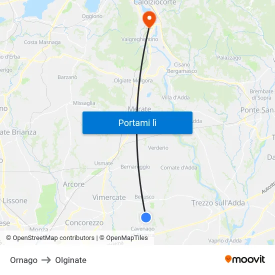 Ornago to Olginate map
