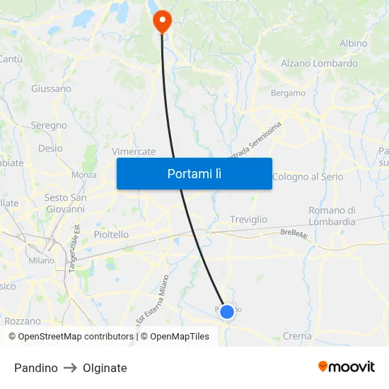 Pandino to Olginate map