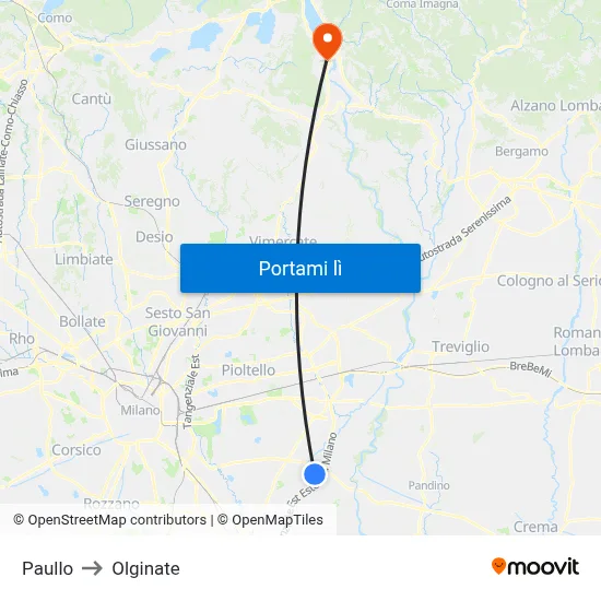 Paullo to Olginate map