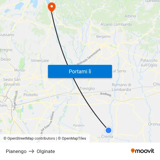 Pianengo to Olginate map