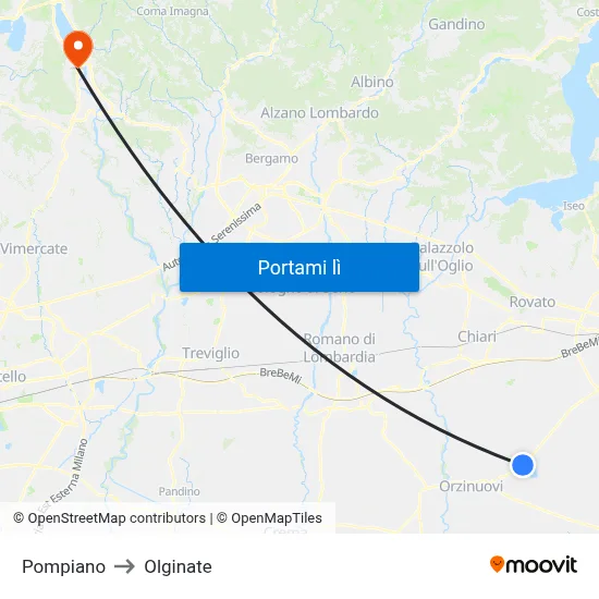 Pompiano to Olginate map