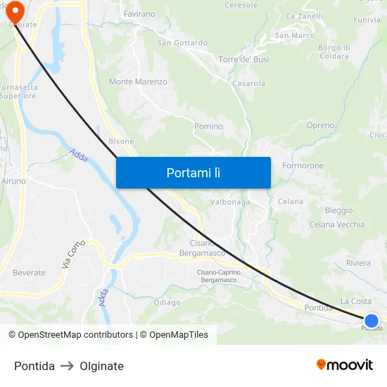 Pontida to Olginate map