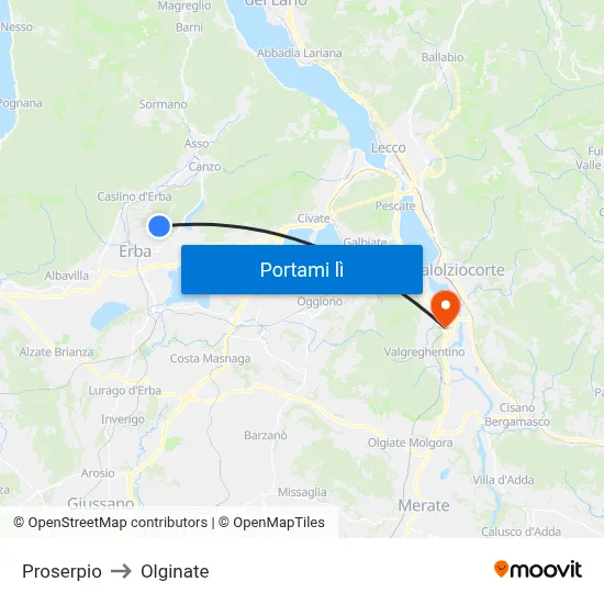 Proserpio to Olginate map
