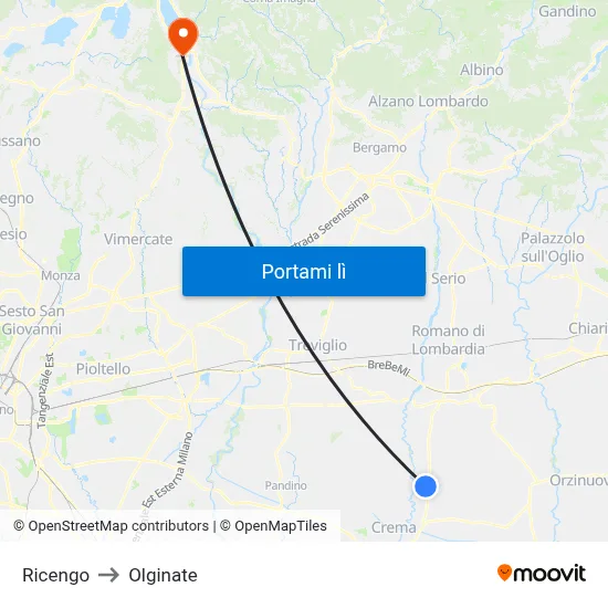 Ricengo to Olginate map