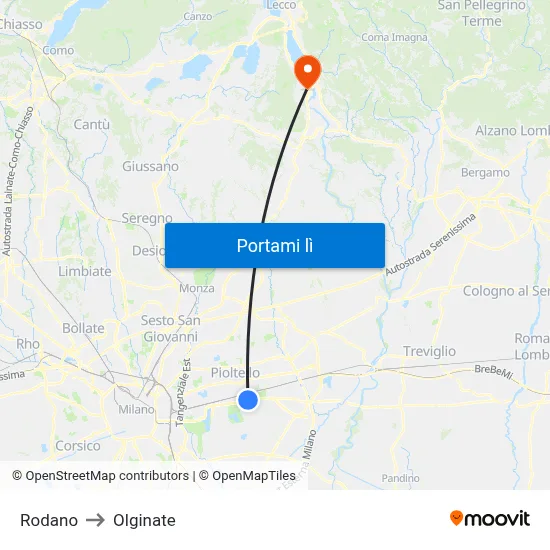 Rodano to Olginate map
