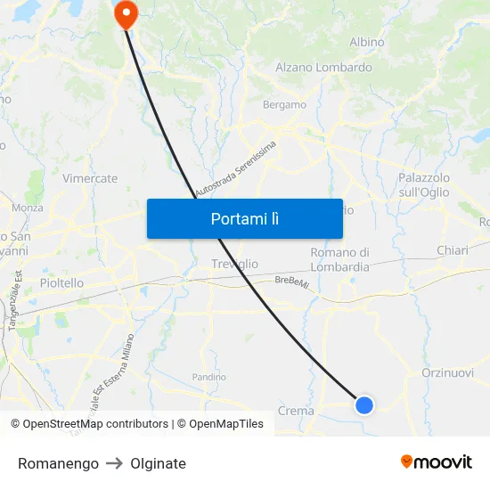 Romanengo to Olginate map