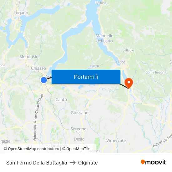 San Fermo Della Battaglia to Olginate map