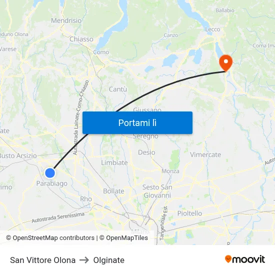 San Vittore Olona to Olginate map