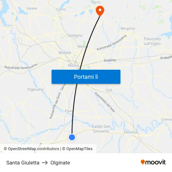 Santa Giuletta to Olginate map