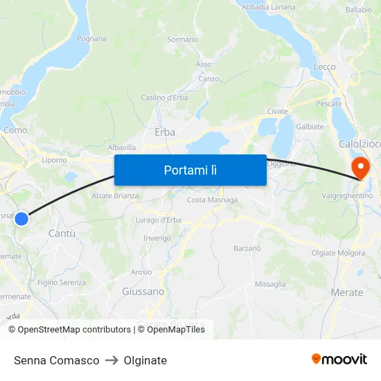 Senna Comasco to Olginate map