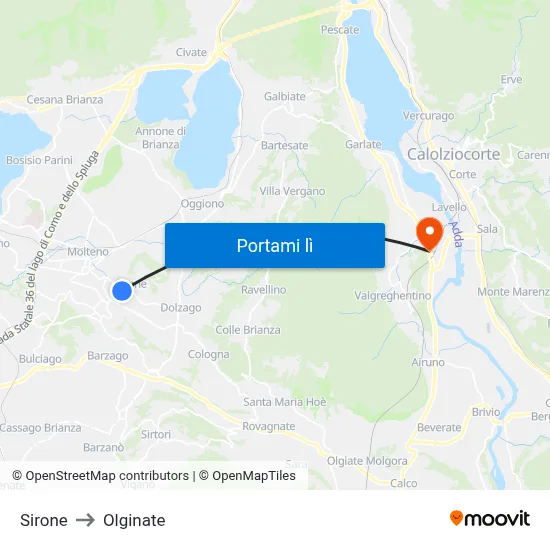 Sirone to Olginate map