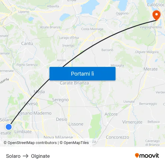 Solaro to Olginate map