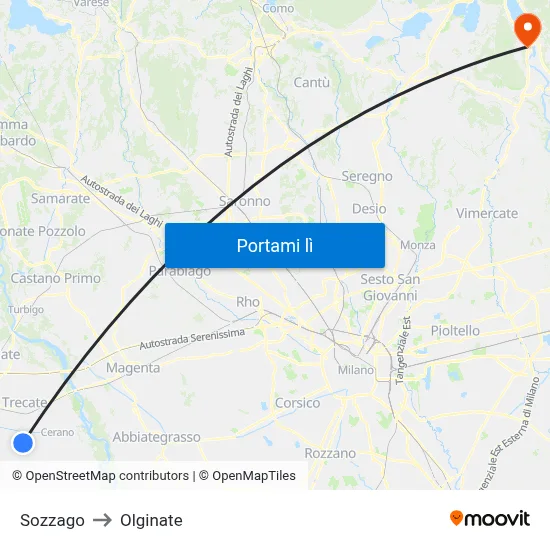 Sozzago to Olginate map