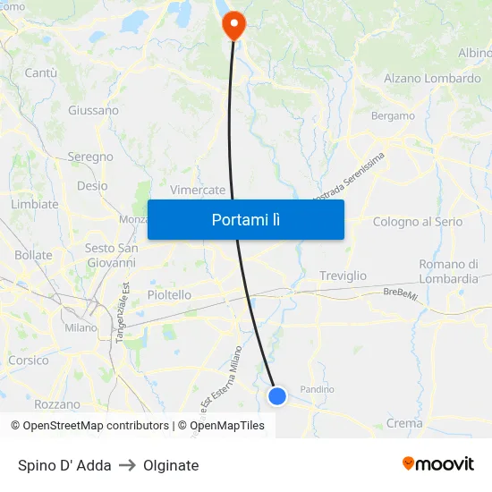 Spino D' Adda to Olginate map