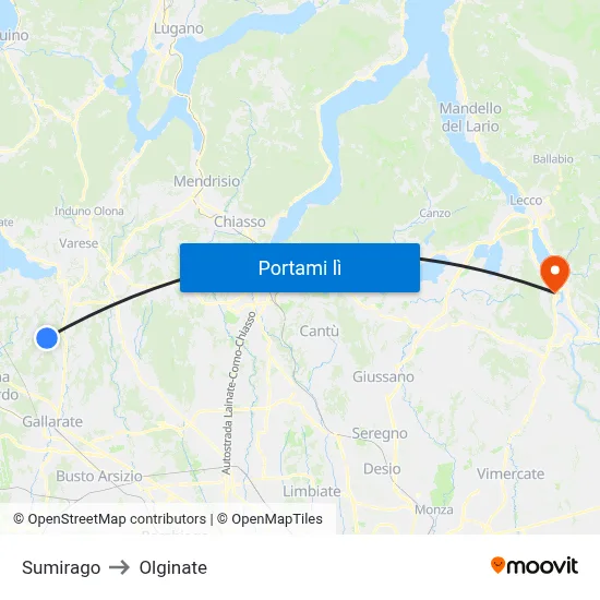 Sumirago to Olginate map