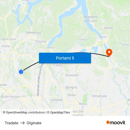 Tradate to Olginate map