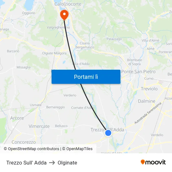 Trezzo Sull' Adda to Olginate map