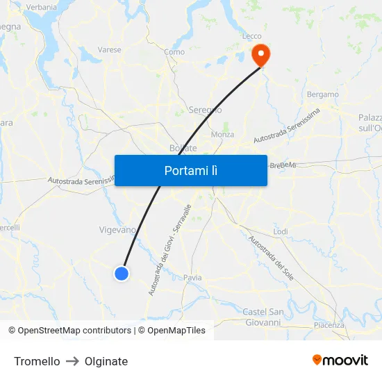 Tromello to Olginate map