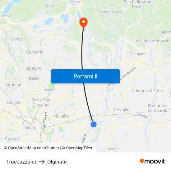 Truccazzano to Olginate map