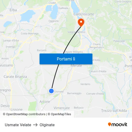 Usmate Velate to Olginate map