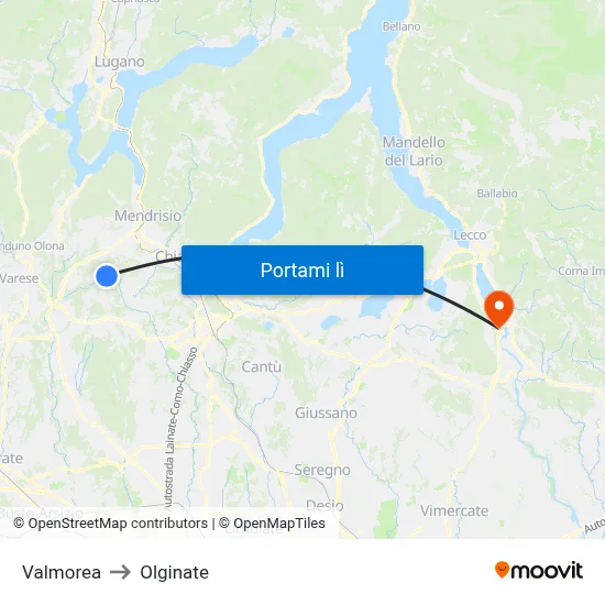 Valmorea to Olginate map