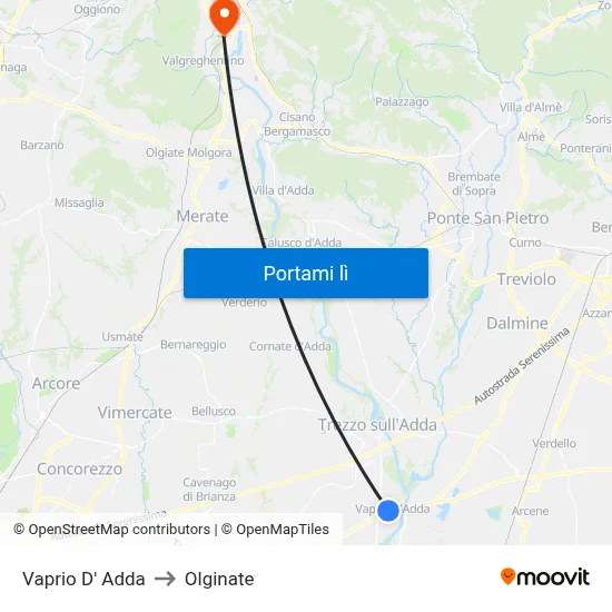 Vaprio D' Adda to Olginate map