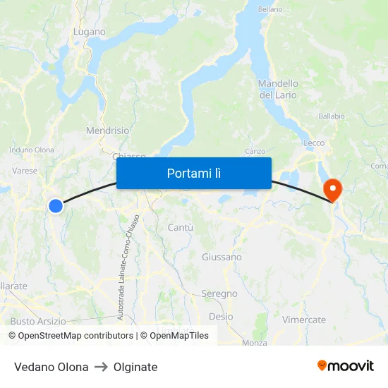 Vedano Olona to Olginate map