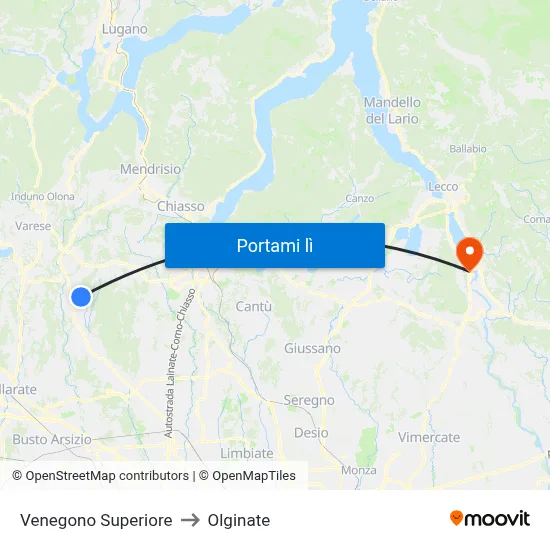 Venegono Superiore to Olginate map