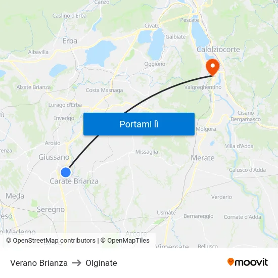Verano Brianza to Olginate map