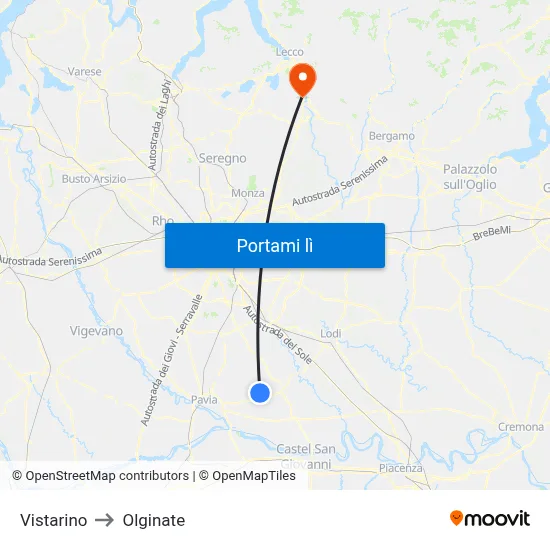 Vistarino to Olginate map