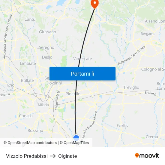 Vizzolo Predabissi to Olginate map