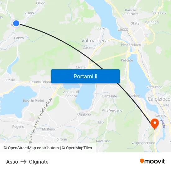 Asso to Olginate map