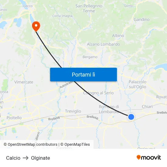 Calcio to Olginate map
